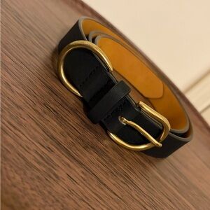 Black Faux Leather Belt with Gold Buckle